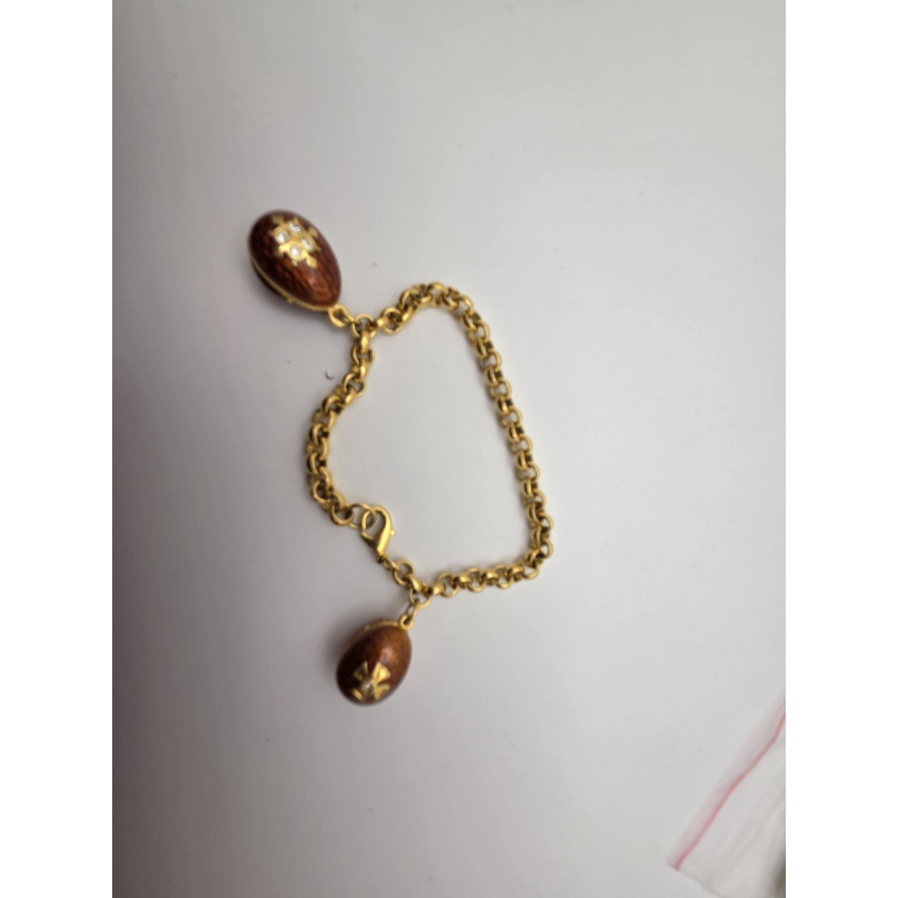 Fabergé 2-Egg Charm Bracelet, Museum Company, Gold-Finished Pewter, Jewel Tones